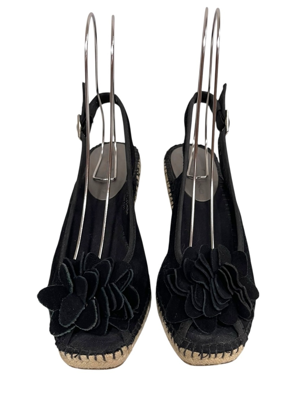 Bandolino Black Suede Espadrille Wedges with Floral Accent 8 - Picture 3 of 10